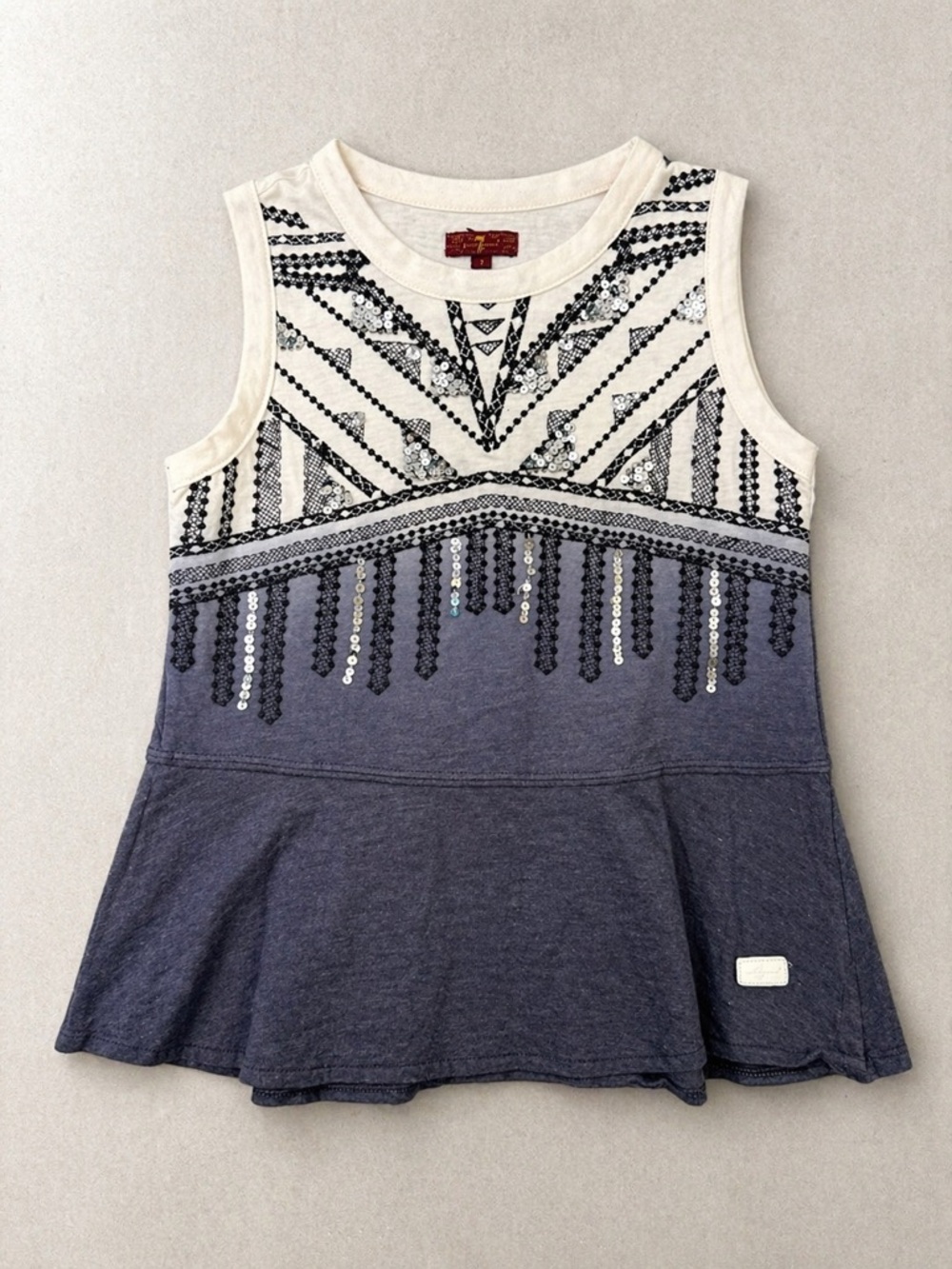 7 For All Mankind Girls Size M Sleeveless Embellished Peplum Top Blue Ombre